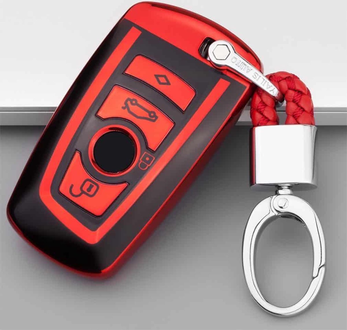 TPU uit Ã©Ã©n stuk galvaniseren autosleutelbehuizing met volledige dekking met sleutelring voor BMW 3-serie / 5-serie (rood)
