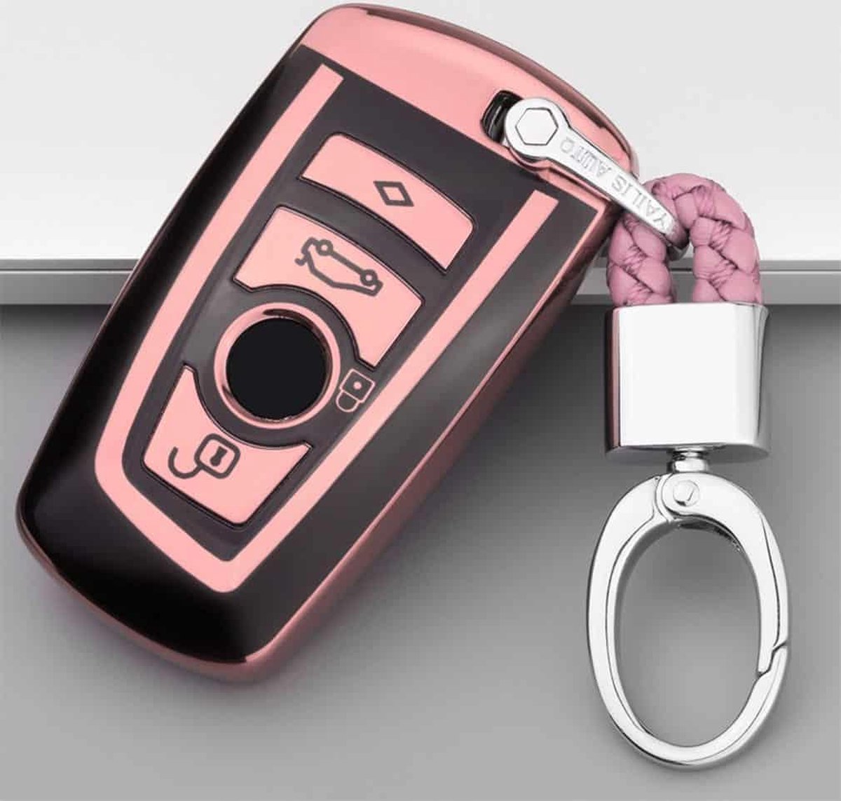 TPU uit Ã©Ã©n stuk galvaniseren autosleutelhoes met volledige dekking en sleutelring voor BMW 3-serie / 5-serie (roze)