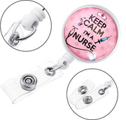 Badgehouder met trekkoord 60 cm - clip - afrolmechanisme - keep calm I'm a nurse