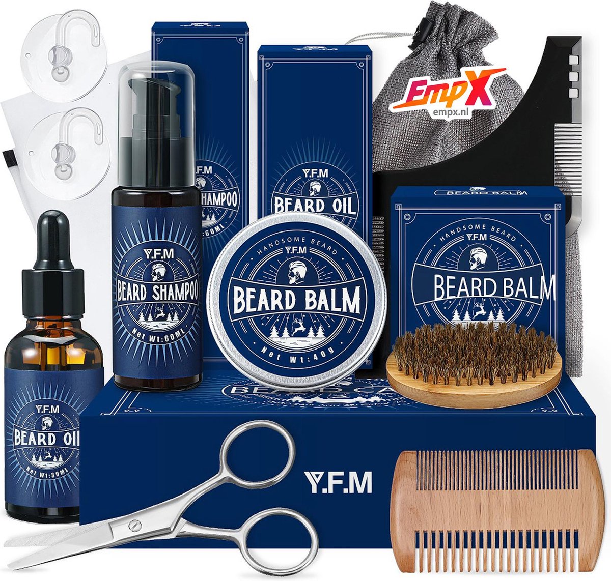 Baardverzorging set - 8 delig - Baardgroei set - Gift Set - Geschenkset - Baardolie - Baardbalsem - Houten Baardborstel en baardkam - Baardschaar - Opbergtas - Shaping Tool - Inclusief Baardroller / Dermaroller - Vaderdag cadeau