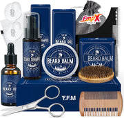 Baardverzorging set - 8 delig - Baardgroei set - Gift Set - Geschenkset - Baardolie - Baardbalsem - Houten Baardborstel en baardkam - Baardschaar - Opbergtas - Shaping Tool - Inclusief Baardroller / Dermaroller - Vaderdag cadeau