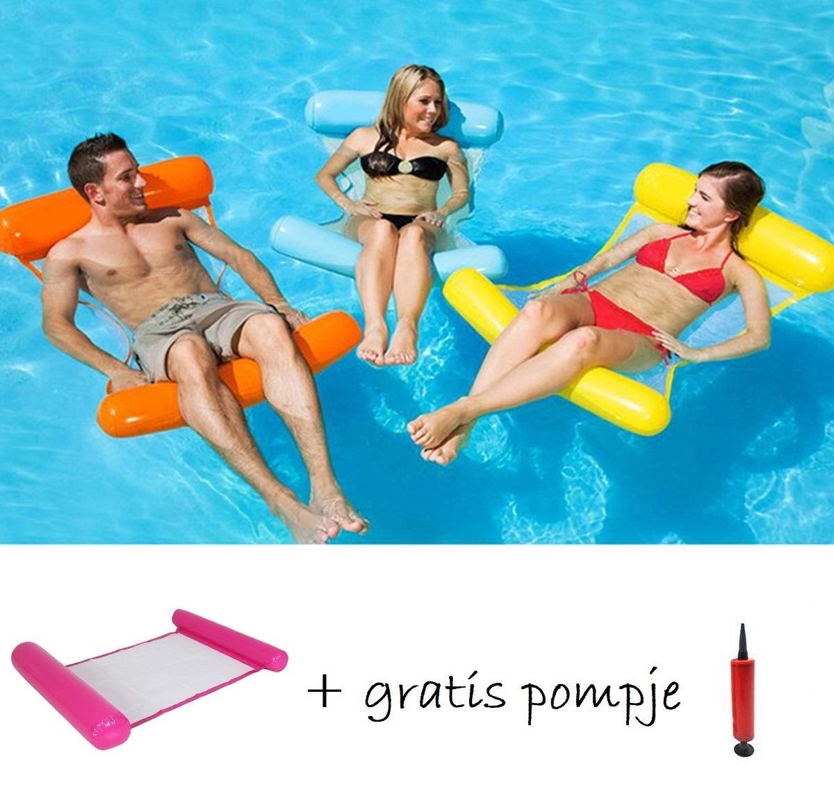 Opblaasbaar Water Hangmat + GRATIS Pompje - Hang Mat - Waterhangmat - Luchtbed - Lounge - Roze