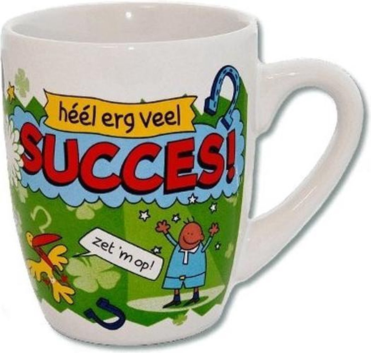Mok - Cartoon Mok - Héél erg veel Succes - Gevuld met een luxe cocktailmix - In cadeauverpakking met gekleurd krullint
