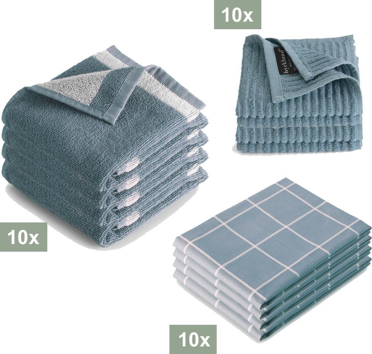 I2T Keukenset - 10x Keukendoek + 10x Theedoek + 10x vaatdoek - Blauw