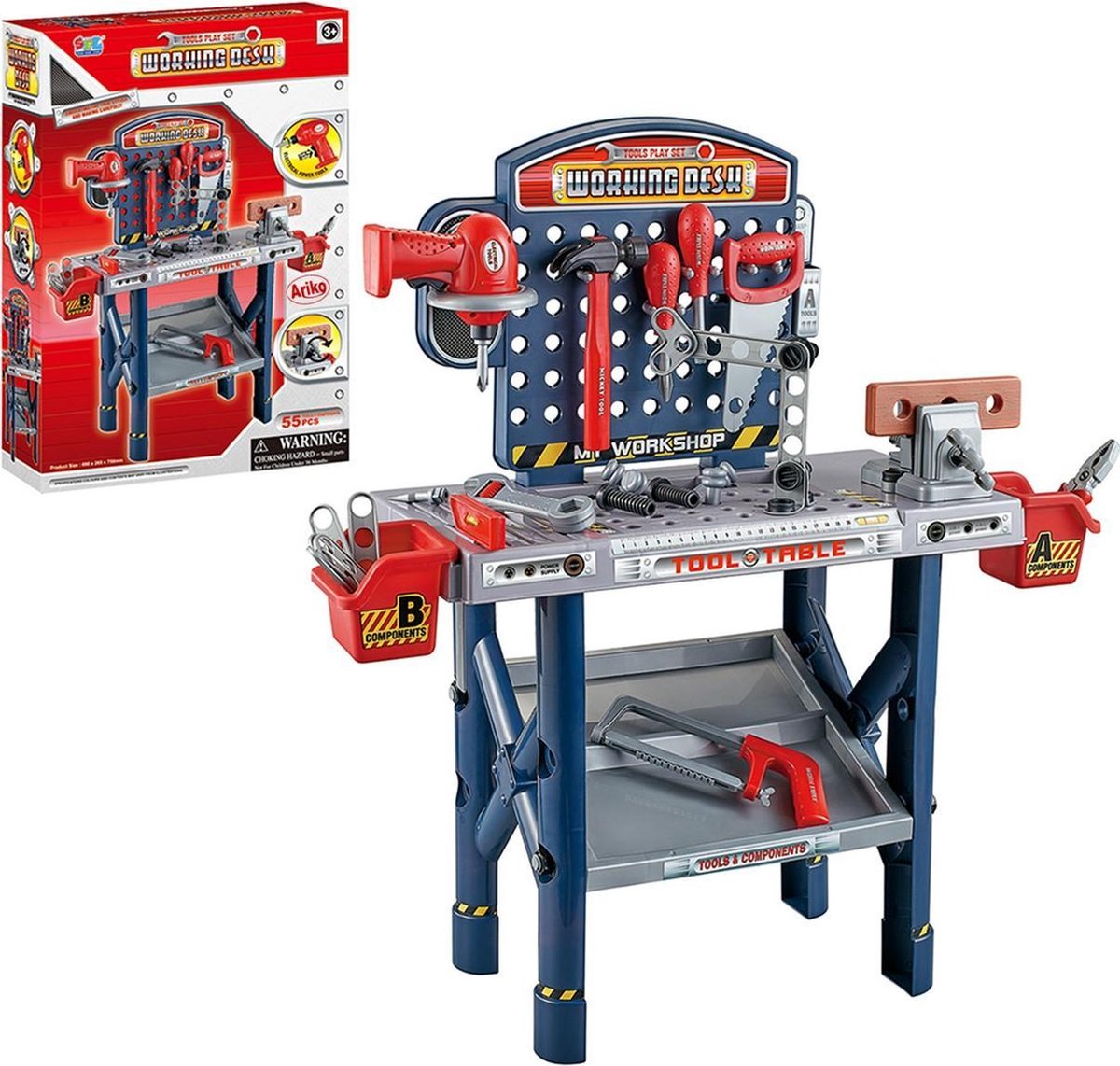 Ariko SFL XXL Werkbank met gereedschap | 55 delig | Speelgoed gereedschap | Gereedschapset | Electrische boormachine
