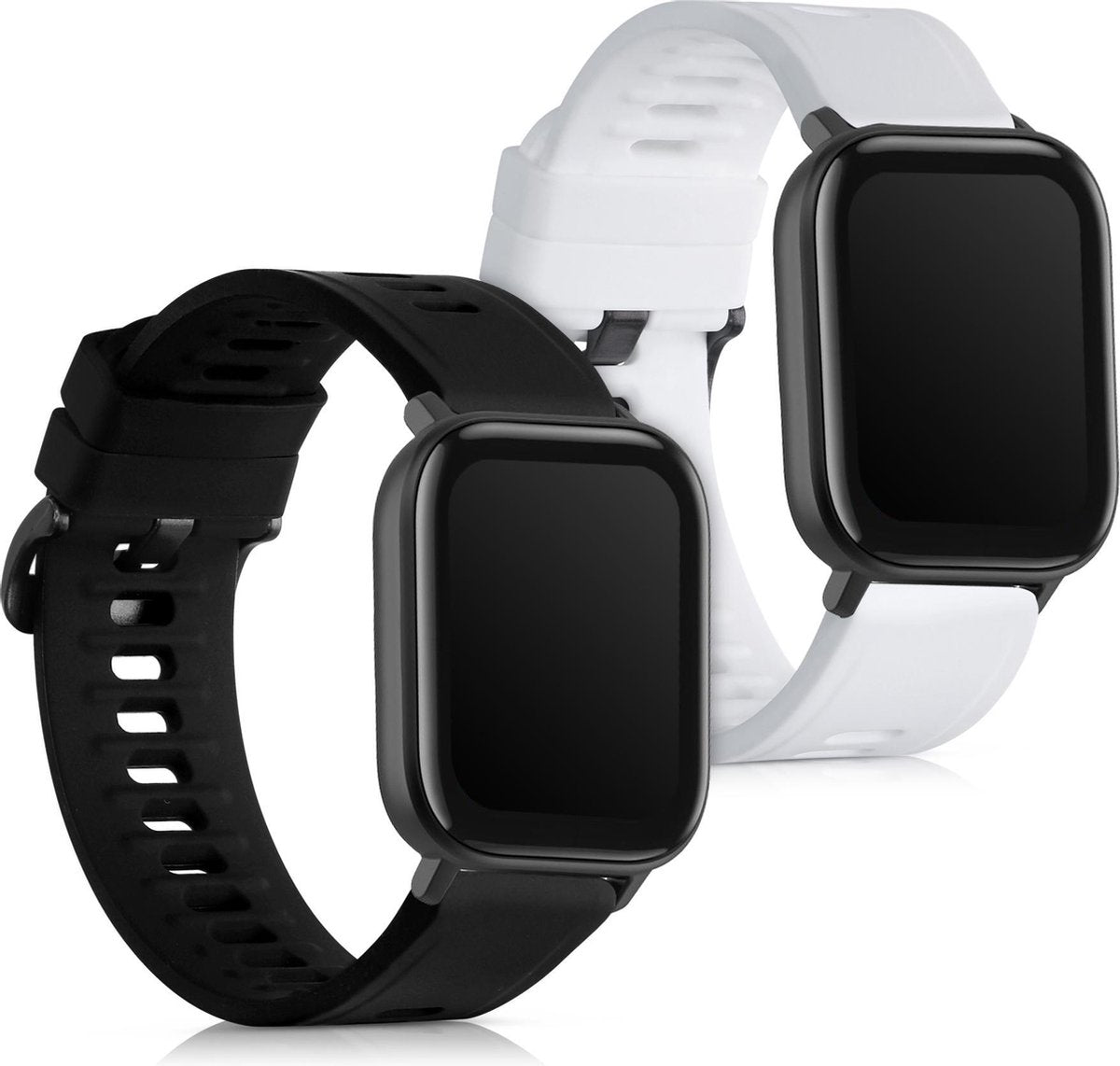 kwmobile 2x horlogeband voor Huami Amazfit GTS 2 Mini - siliconen band voor fitnesstracker - zwart / wit