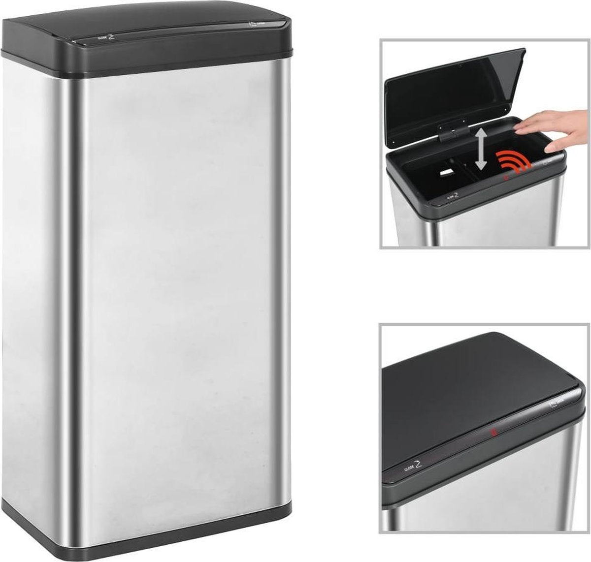 vidaXL Prullenbak met automatische sensor 80 L RVS zilver en zwart