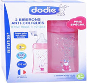 DODIE Lot van 2 anti-koliek flessen Initiation + - 270ml - ROSE UNICORNE - 0-6 maanden - ronde spenen 3 snelheden stroom 2