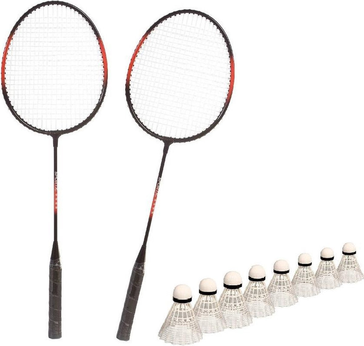 Badminton set rood/zwart met 8x shuttles en opbergtas - 3 sterren kwaliteit