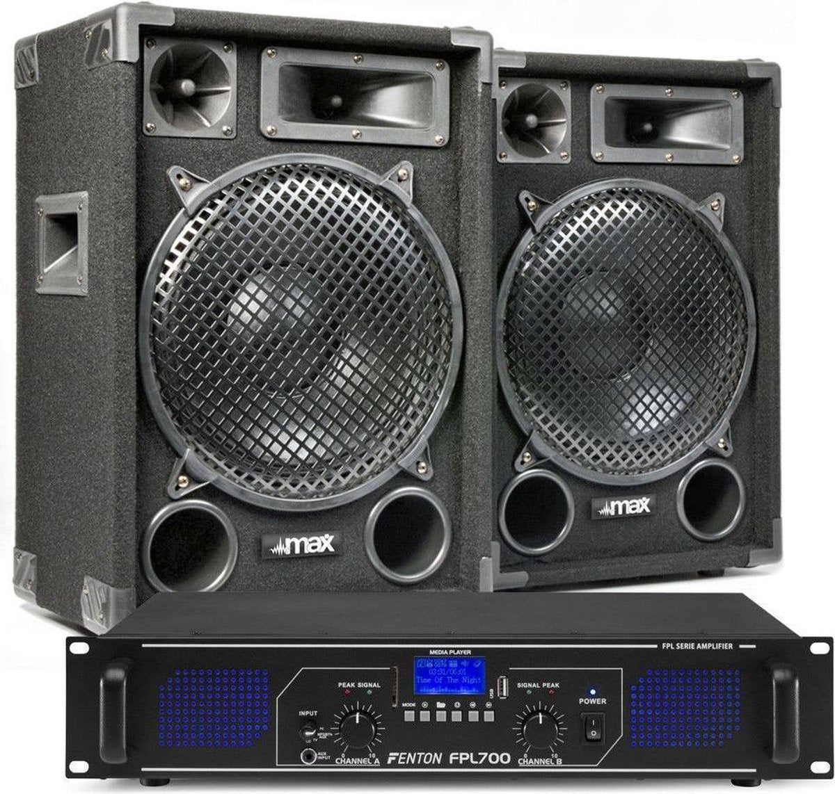 DJ geluidsinstallatie met Bluetooth - MAX12 DJ luidsprekers + Bluetooth versterker combinatie - 1400W