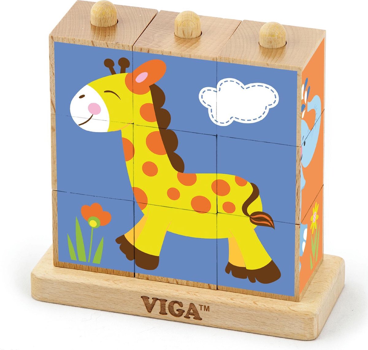 Viga Toys - Stapelblok-puzzel - Wilde Dieren - 9 blokken