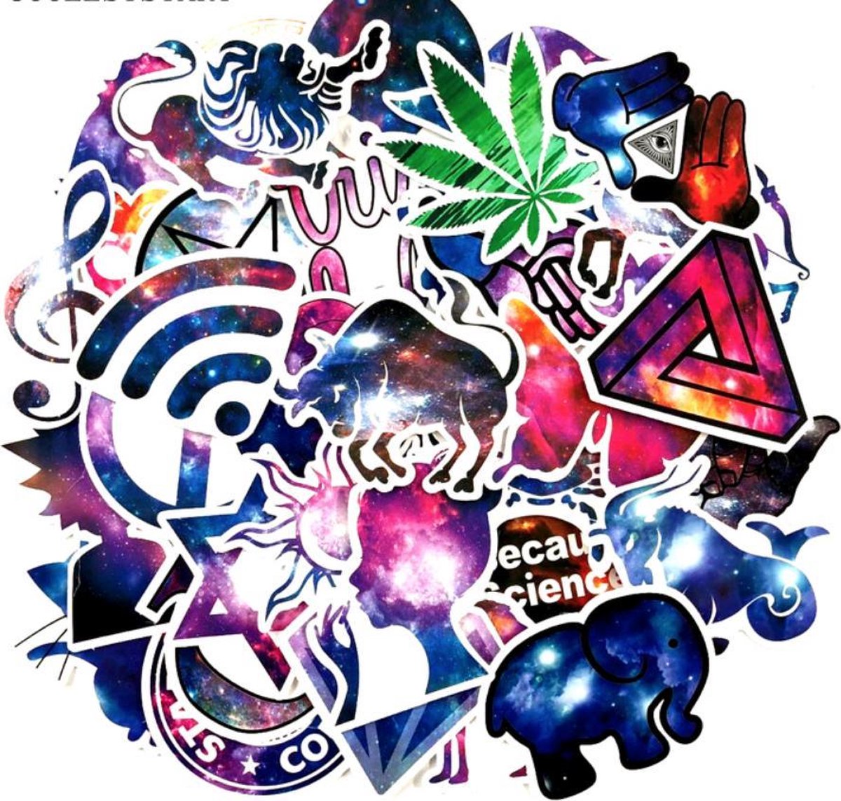 Sticker set voor laptop of andere voorwerpen - Stickerset van 36 stuks - Kleurrijk met space motief