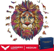 Luminero™️ - Jigsaw Houten Puzzel - Leeuw Medium Formaat – Wooden puzzle - Leuk voor volwassenen - Unieke vormen - Educatieve puzzels - Fantastisch cadeau voor vrienden en gezinnen - Huisdecoratie - Giftbox