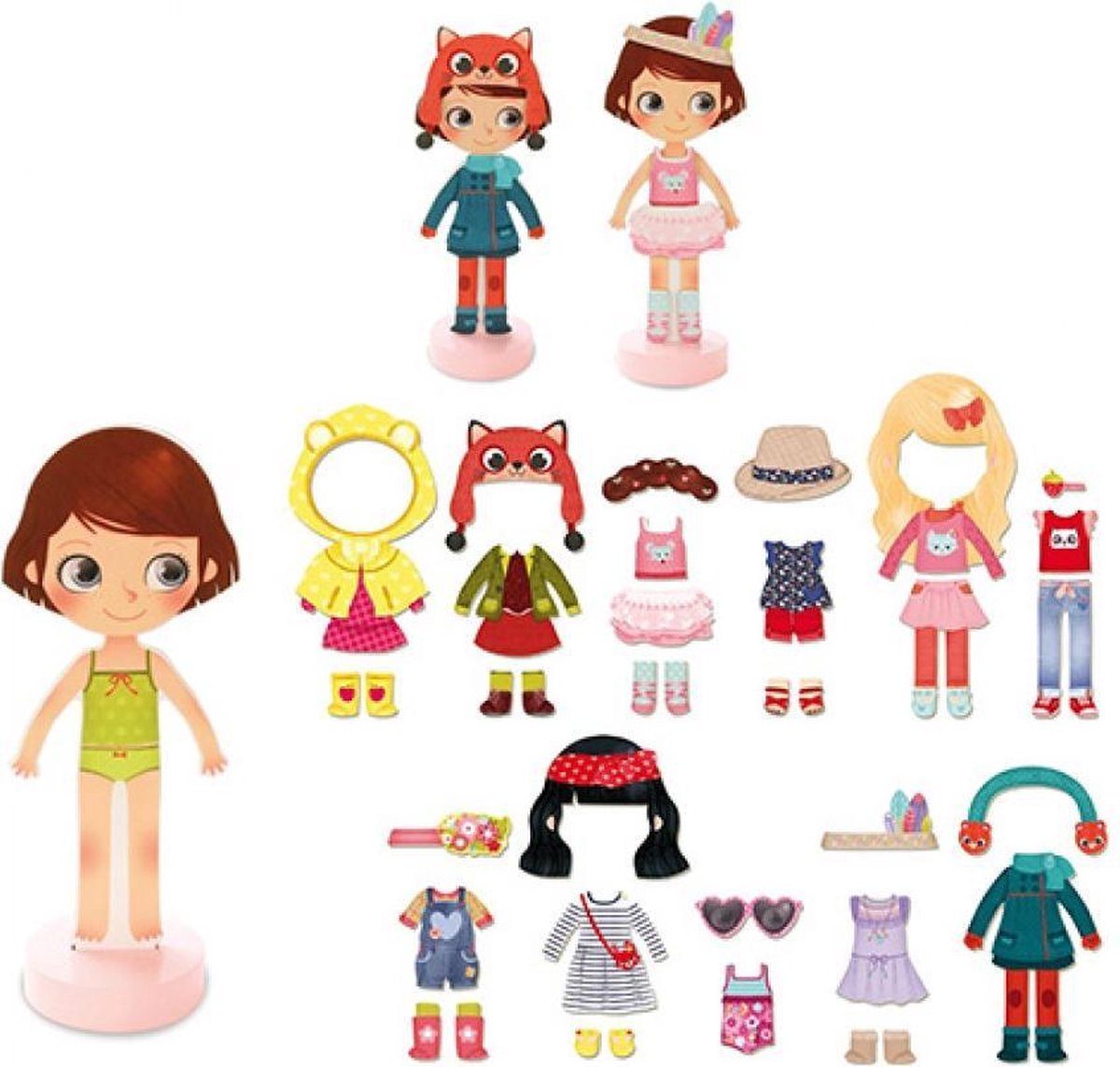 VILAC Aankleedpop Chloe van hout met magnetische kleding en accessoires.