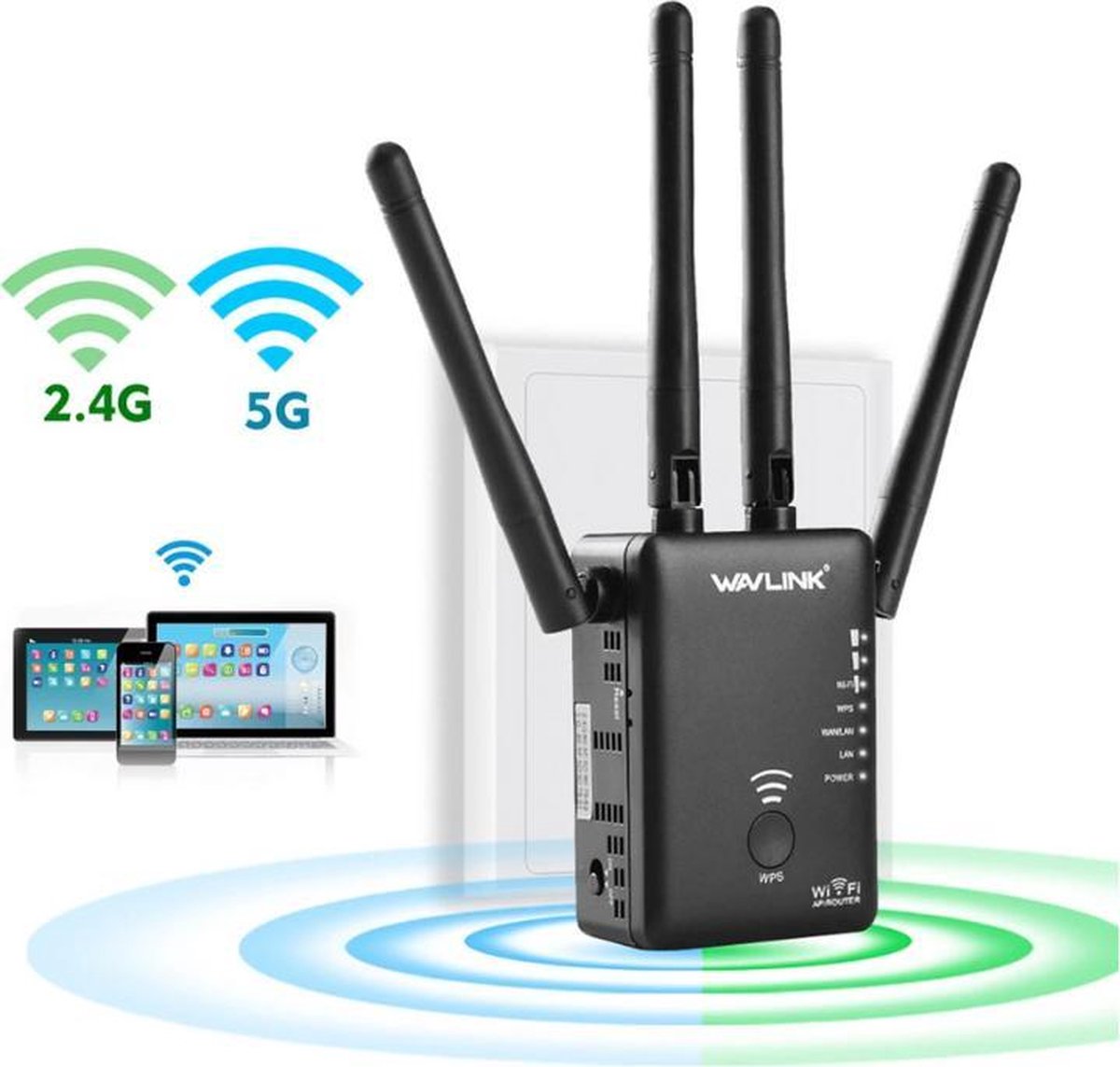 R04 WiFi Versterker - Supersnel - 2.4G en 5G - 1200 MBPS - 3 Repeater / AP / Router Modi - Zwart