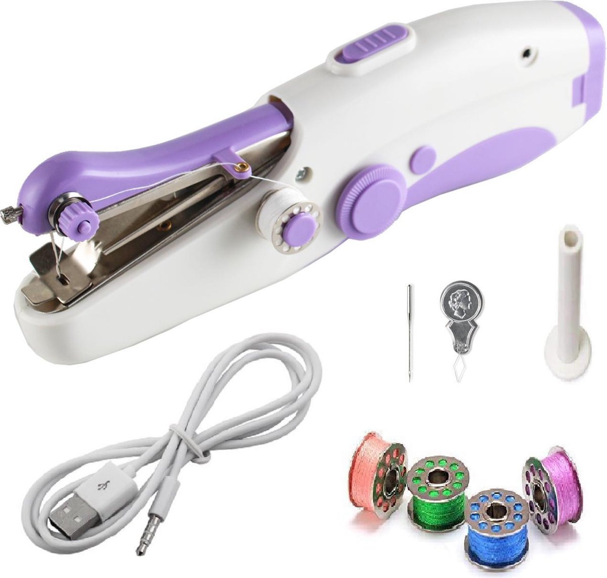 Deluxe Stitcher Pro -- PREMIUM Handnaaimachine met USB Kabel en Accesoires -- Mini naaimachine -- Compact - Draadloos - Draagbare Hand Naaimachine - Elektrisch of op Batterijen