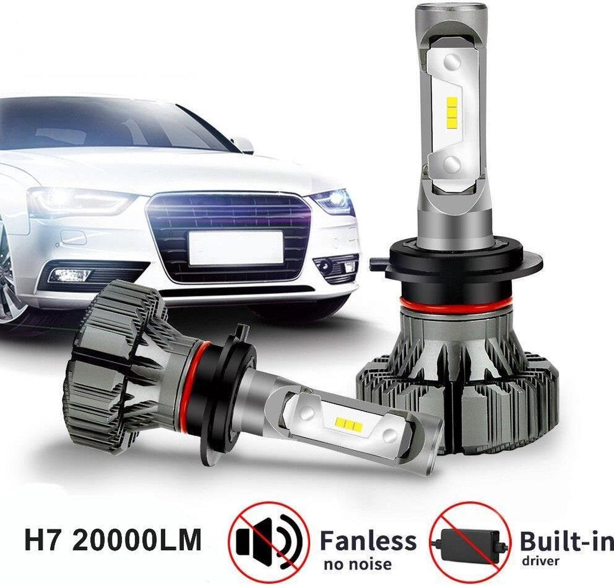 H7 LED lampen CSP 20000 Lumen passieve koeling 120w (set 2 stuks) incl CANbus EMC CHip 6000k Ultra-bright Wit Korte inbouw diepte / 120 Watt Motor / Auto / Scooter / Motor / Dimlicht / Grootlicht / Koplampen / Lamp / Autolampen / CANbus adapter