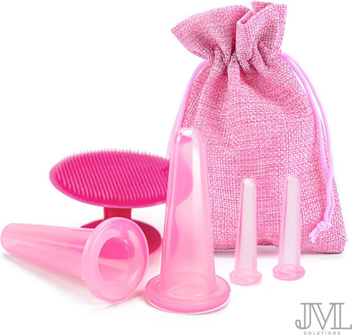 JML Premium Kwaliteit Cupping Massage Set (5-Delig) - Lichaam & Gezicht - Siliconen Cellulite Cups - Anti Sinaasappelhuid - Anti Cellulitis Massage - Vacuüm Massage Therapie - Complete Voordeelset met Exfoliërende Gezicht Borstel - Anti Rimpel