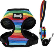 Harnas voor hondjes in Regenboog kleuren incl. leiband met poepzakjes houder - SMALL