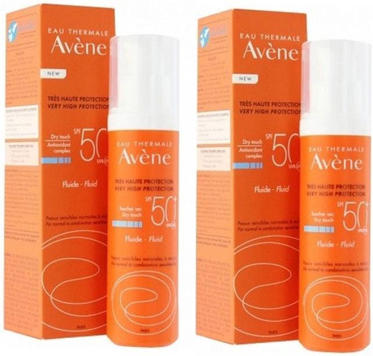 Avène Zon Fluide Zeer Hoge Bescherming Zonder Parfum SPF50+ 2x50ml