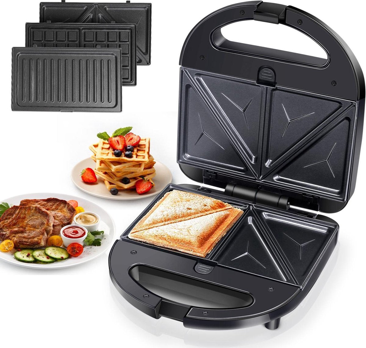 Aigostar Robin 30OGQ - Tosti ijzer - Contactgrill 3 in 1 -   zwart