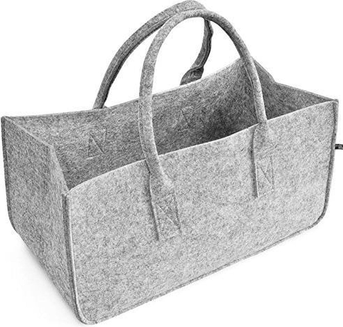 Houtmand rechthoek licht grijs vilt B/H/D - 50x34x27 cm - hengselmand - vilttas - houtmand - rechthoek - licht grijs - vilt