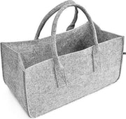 Houtmand rechthoek licht grijs vilt B/H/D - 50x34x27 cm - hengselmand - vilttas - houtmand - rechthoek - licht grijs - vilt