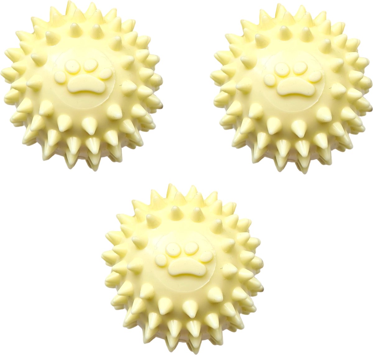 Doxie® Rubber Hondenspeelgoed Ballen – Kauwballen – Speelgoed Hond – Hondenspeelgoed – Kauwspeelgoed Hond – Met Stekels – Zonder Piep – ⌀ 6 cm – Set van 3 – Geel