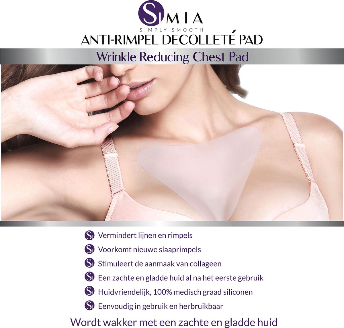 Simia™ Anti Rimpel Beauty Pad - Decolleté - Herbruikbaar anti aging siliconen pad tegen lijntjes en slaaprimpels