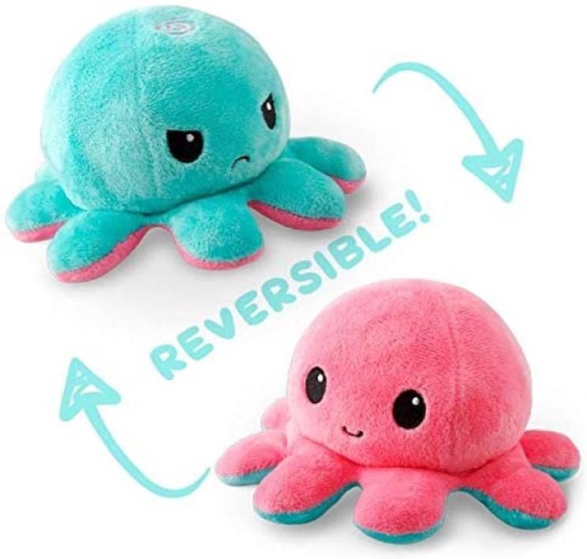 Octopus knuffel  - Omkeerbaar - Nieuwe Rage - Blauw roze – Mood Knuffel – Emotie Knuffel