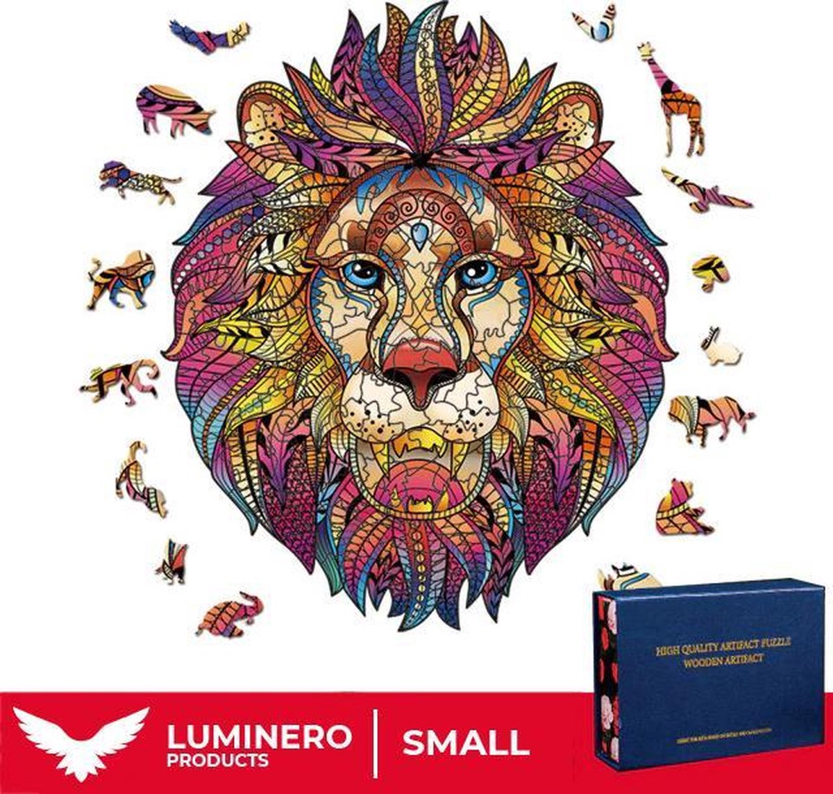 Luminero™️ - Jigsaw Houten Puzzel - Leeuw Small Formaat – Wooden puzzle - Leuk voor volwassenen - Unieke vormen - Educatieve puzzels - Fantastisch cadeau voor vrienden en gezinnen - Huisdecoratie - Giftbox