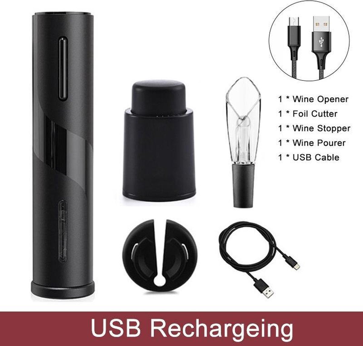 Baymate Elektrische Wijnopener Oplaadbare Automatische Kurkentrekker Wijn Flesopener met Folie Cutter & USB Opladen Keuken Tool Blikopener USB Chargeing Set1