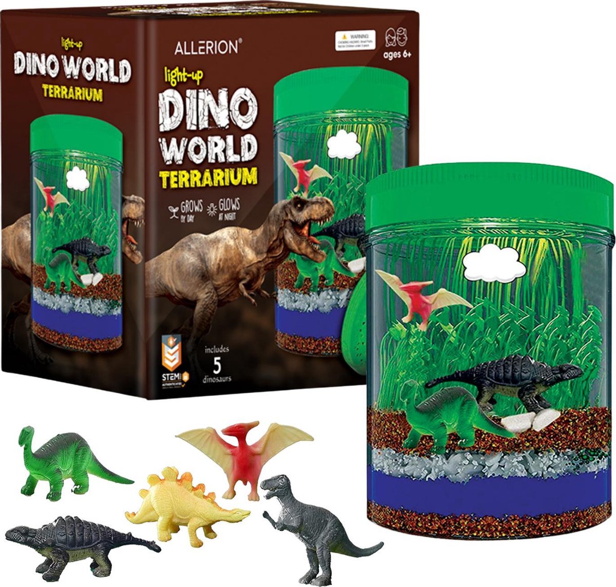 Allerion Terrarium Kit - Dinosaurussen – Mini Tuin Set - Educatief speelgoed – Inclusief echte Plantjes