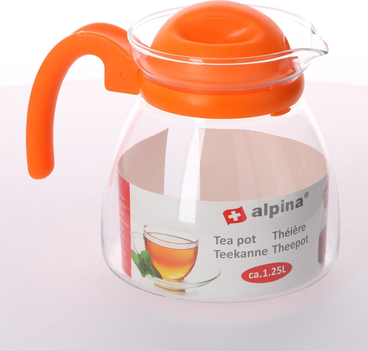 Theepot met oranje deksel en handvat 1