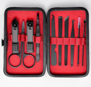 Manicure Set - 10 Delig - Luxe Manicure Set - Pedicure Set - met Lederen Etui - Nagels Knippen - Nagels Trimmen - RVS - Rood