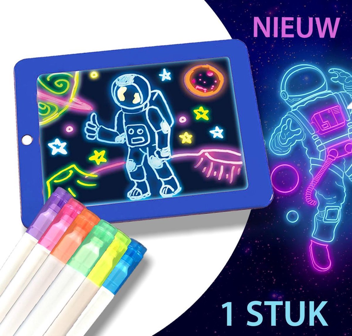 PrimeLux Magisch Tekenbord Blauw | Vernieuwde Ultra Neonpennen | Lightpad | Fantastic Pad | Tekentablet kinderen | Kleurentafel | Schrijfbord | Kleurenbord | Tekenpad | Kindertablet | Educatief speelgoed | Tekenbord met licht | montessori speelgoed