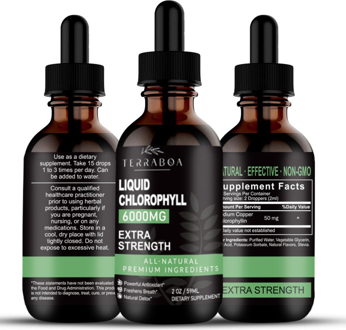 Terraboa chlorophyll - Vloeibaar Chlorofyl - chlorophyll - Immuunsysteem versterken - Chlorella  - Superfood - Gua Sha - Antioxidanten - Natuurlijke detox - Plantaardig - 60ml