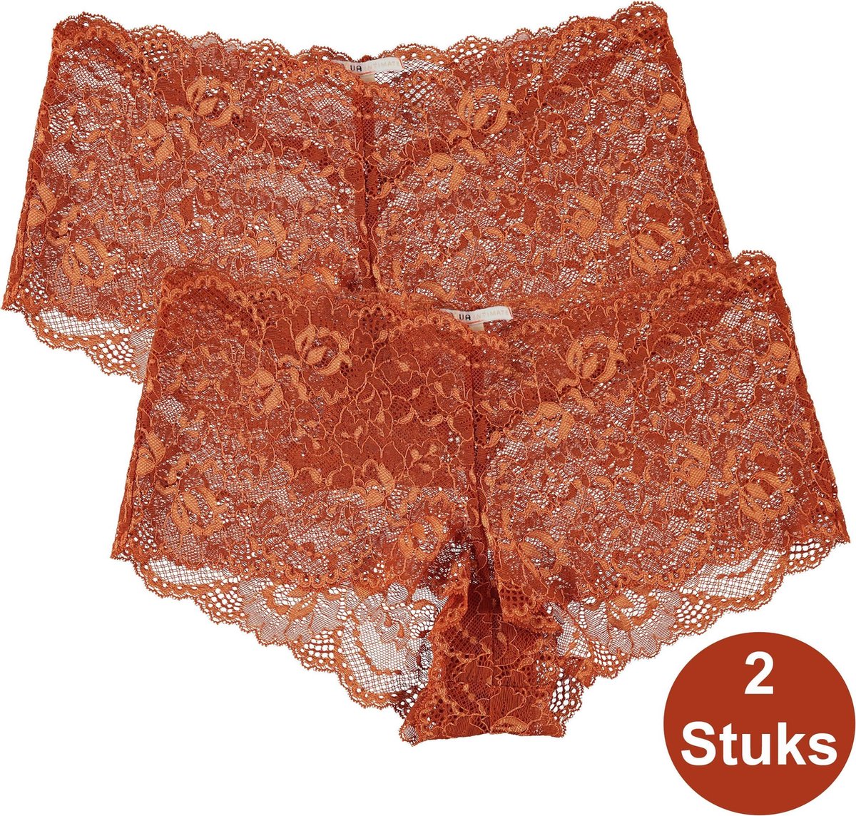 INSUA Dames Slips Kant Hipster 2Pack Oranje - Maat XL