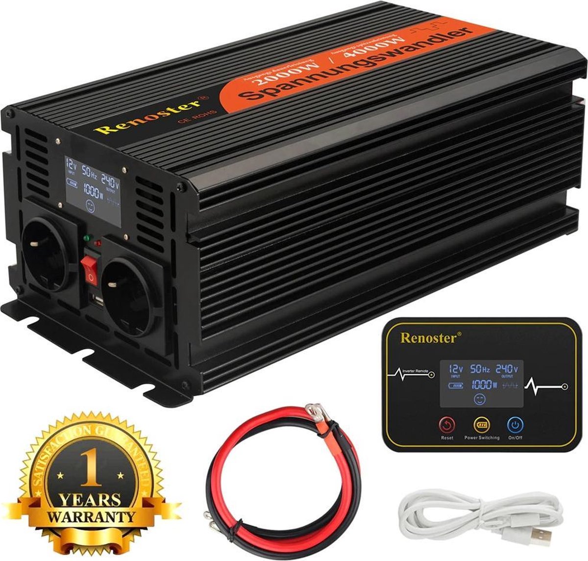 Renoster Zuivere Sinus Omvormer 12V-230V - 2000/4000W