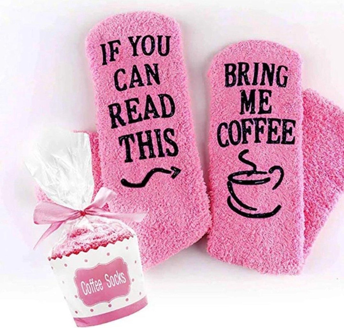 Cupcake Koffie Sokken fluffy - Huissokken - dames - one size - anti slip - Cadeau voor haar - grappig - Housewarming - Verjaardag
