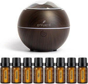 O'PUREd Aroma Diffuser | Geurverspreider Incl. 8 Flesjes Etherische Olie | Vernevelaar | Luchtbevochtiger | Aromatherapie | Donker Bruin