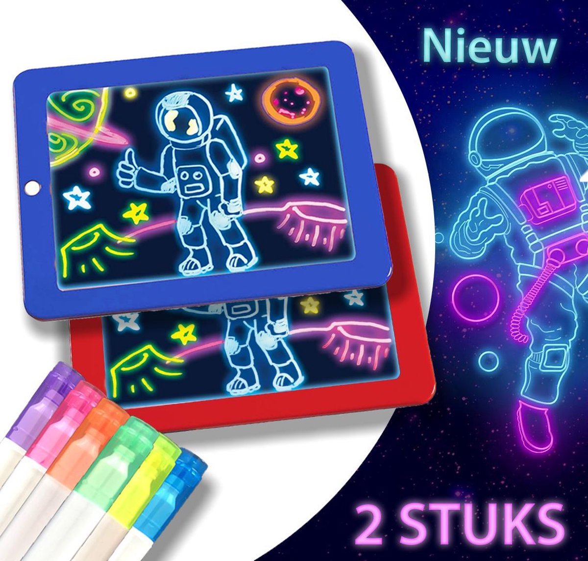 PrimeLux Magisch Tekenbord 2 stuks | Vernieuwde Ultra Neonpennen | Kleurtafel | Tekenbord kinderen | Tekentablet kinderen | Lichtgevende Tekentablet | Kleurentafel | montessori speelgoed| Kindertablet | Educatief speelgoed | Tekenbord met licht