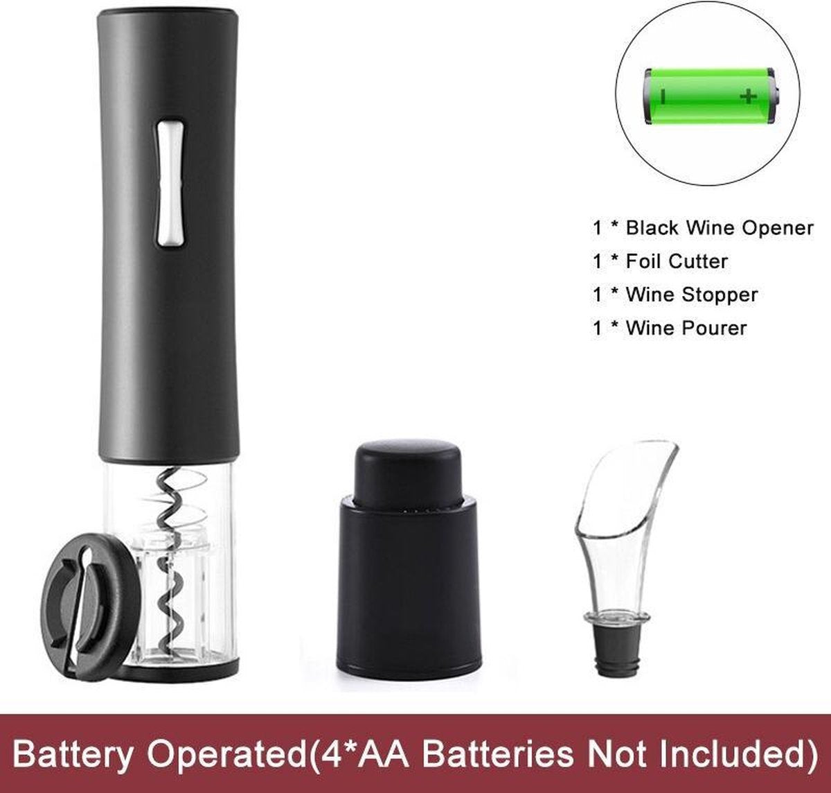 Baymate Wijn Kurkentrekker Draadloze Kurkentrekker Wijnopener Automatische Folie Cutter Elektrische Wijn Flesopeners Draagbaar Black Add A Stopper And A Pourer