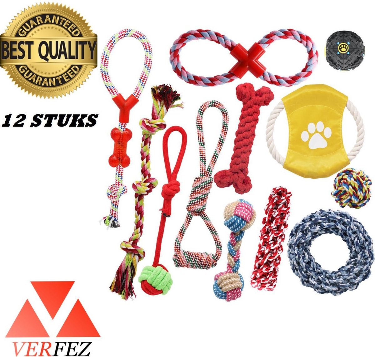 Hondenspeelgoed set van 12 stuks | Frisbee |  Flostouw | Trektouw | Speelbal met Geluid | Knuffel | Geschikt voor alle honden | Puppy | Kleine hond