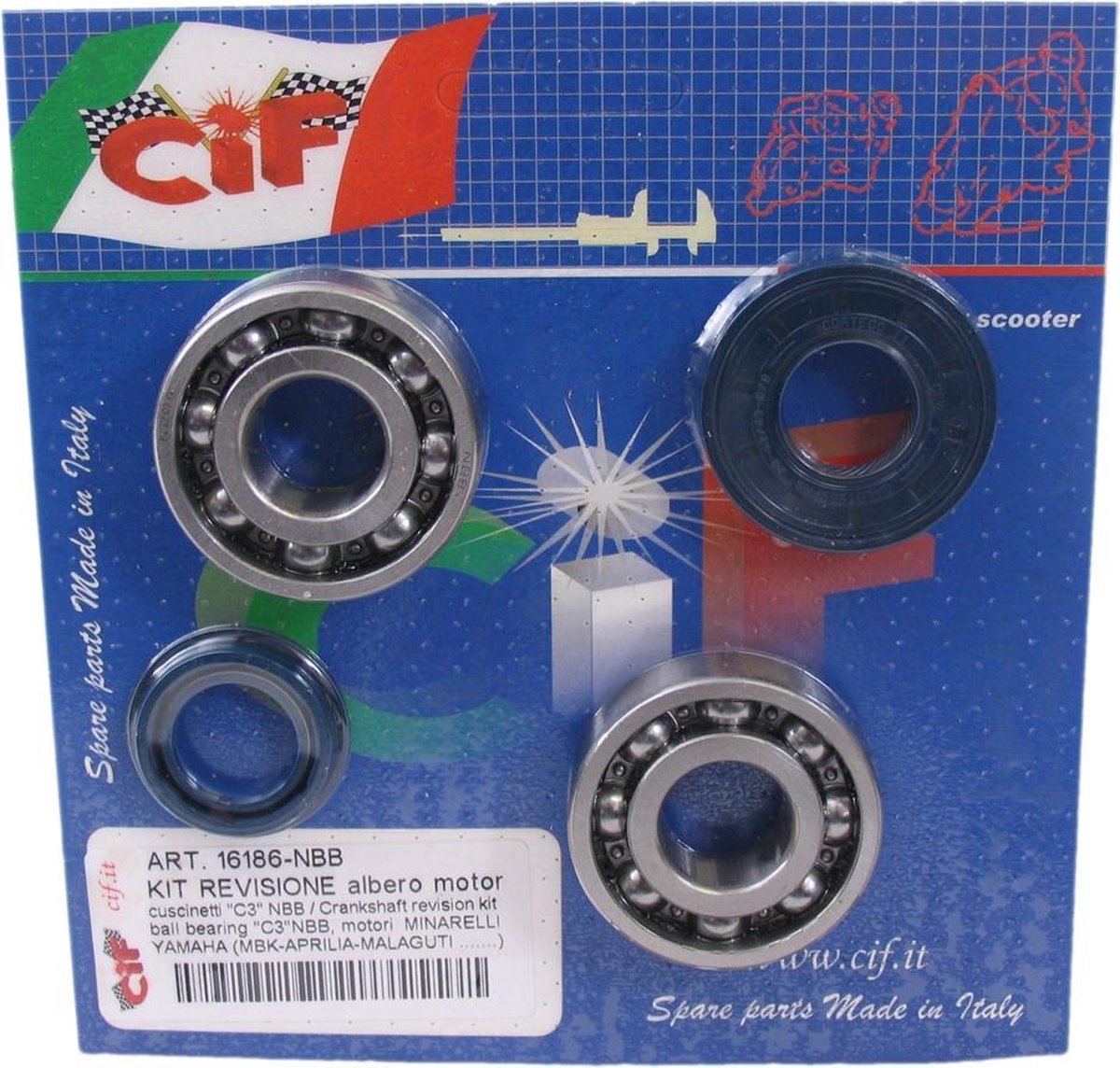 Krukaslager-keerringset Minarelli horizontaal / verticaal motor 50cc lagers met stalen kooi C3