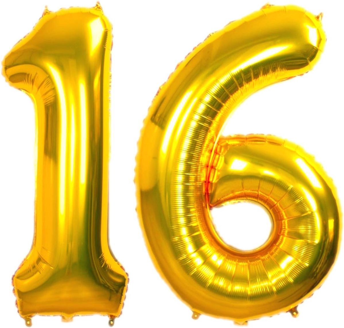 Folie Ballon Cijfer 16 Jaar Goud 86Cm Verjaardag Folieballon Met Rietje