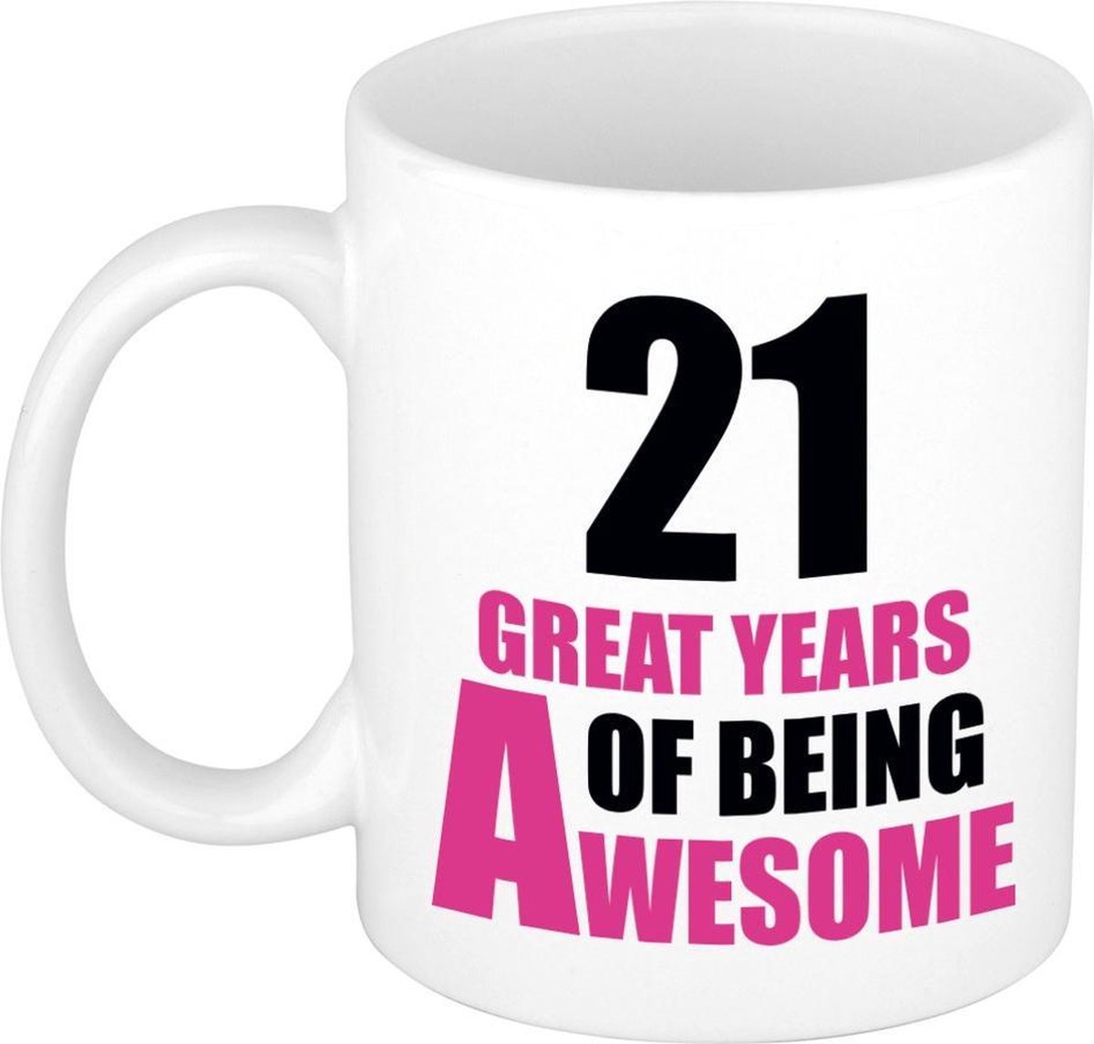21 great years of being awesome cadeau mok / beker wit en roze