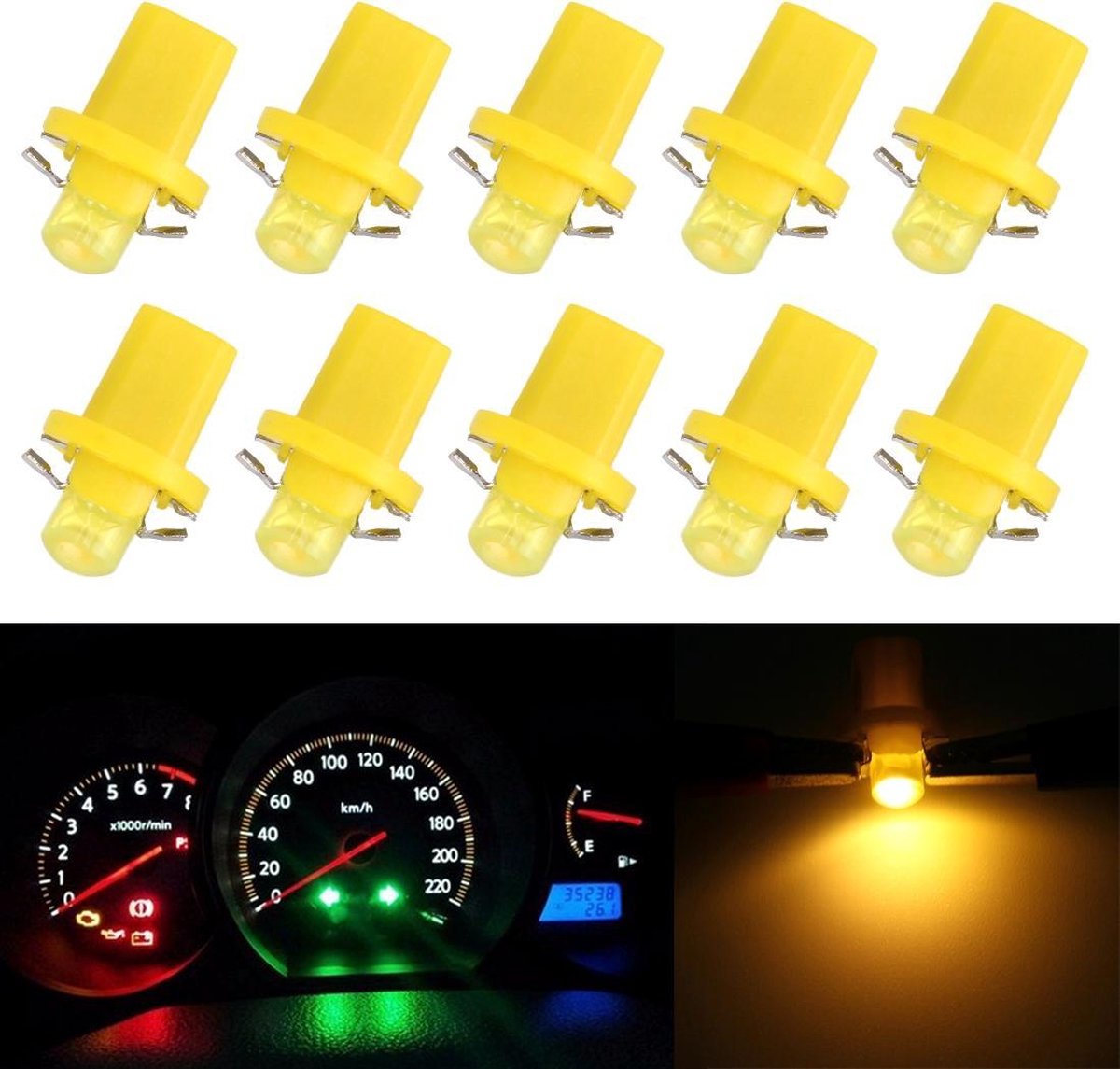 10 STKS 0.4 W B8.5 Wedge Instrument Panel COB LED Licht Dashboard Gauge Cluster Indicator Lamp (Amber)