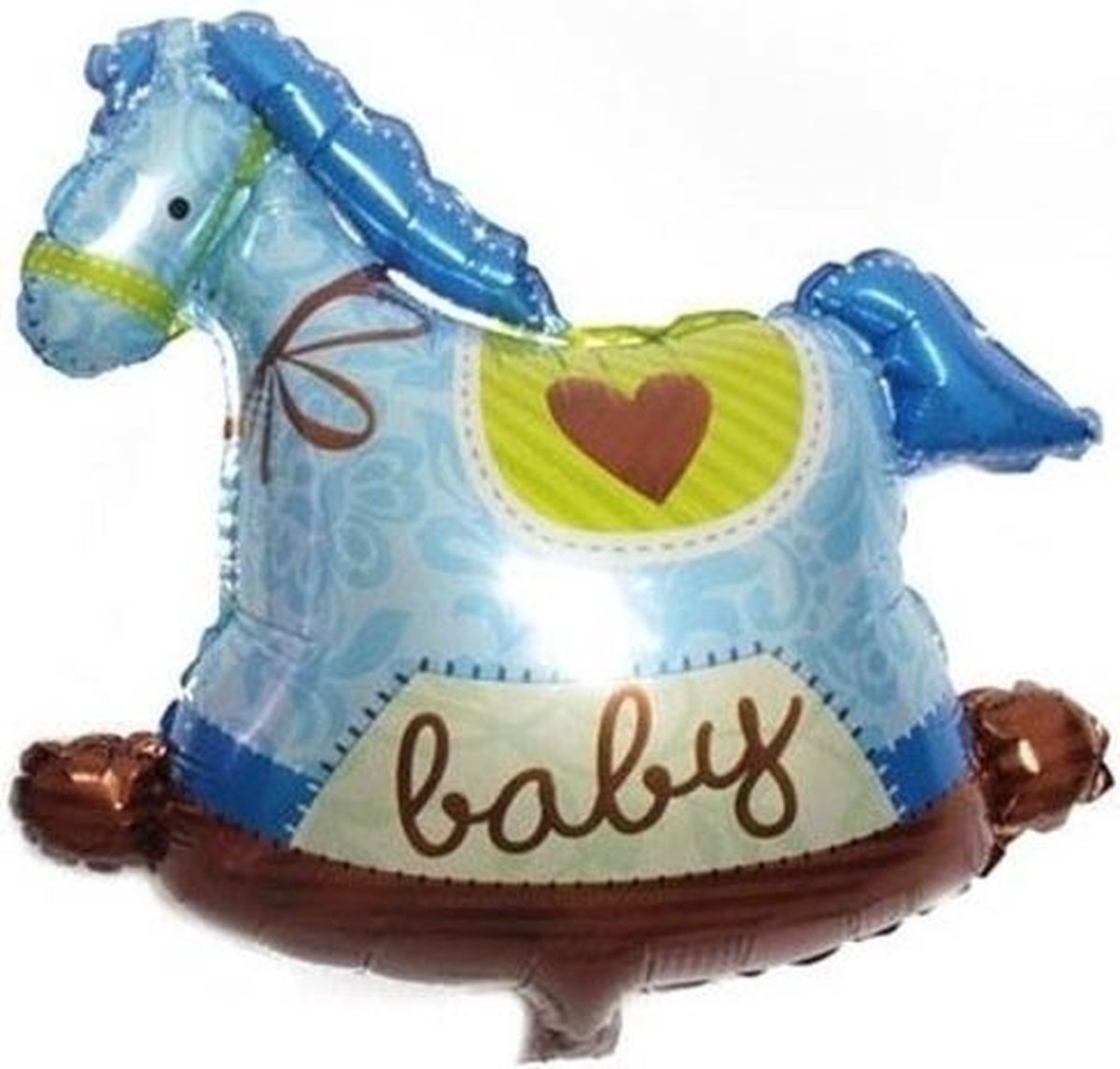 Grote XL blauwe hobbelpaard ballon baby voor geboorte jongen 95 cm