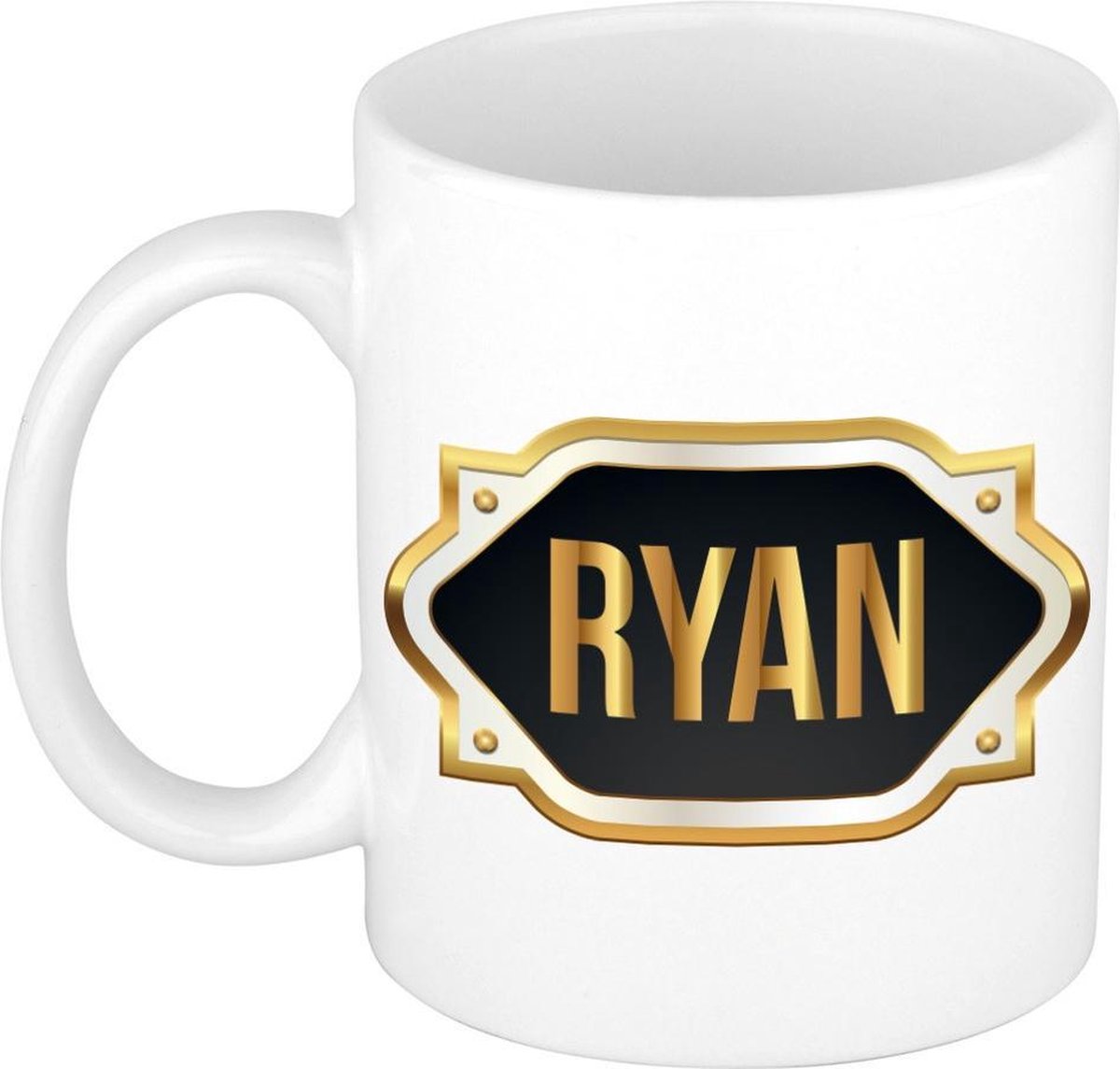 Naam cadeau mok / beker Ryan met gouden embleem 300 ml